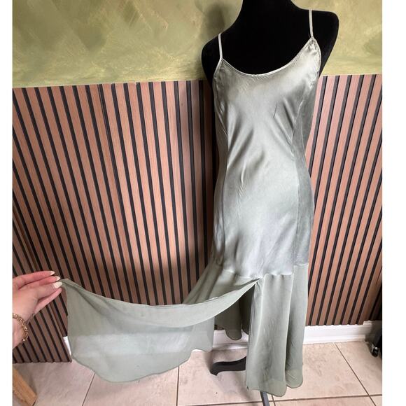 Victoria Secret 90s Gold Label Silk Slip Chemises Dress Sage Green Size Medium - Picture 4 of 10